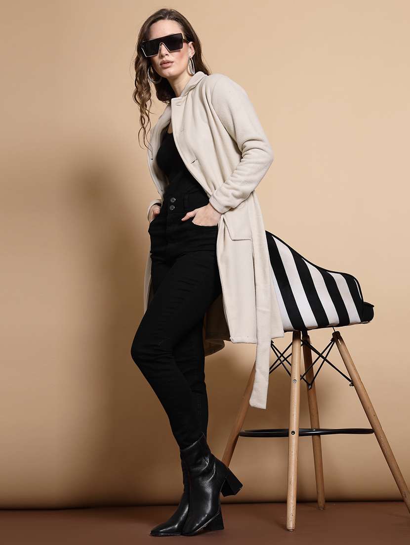 women beige solid trench coat