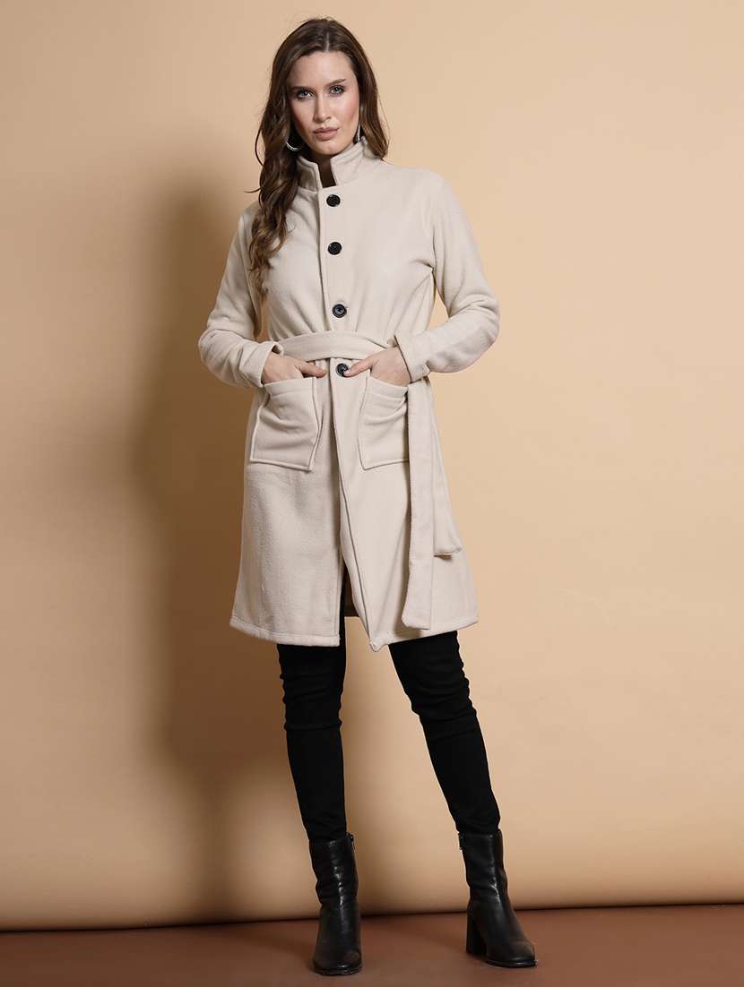 women beige solid trench coat - 20683118 -  Standard Image - 1