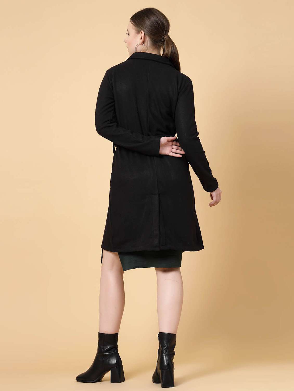 women solid lapel collar trench coat - 20683119 -  Standard Image - 1