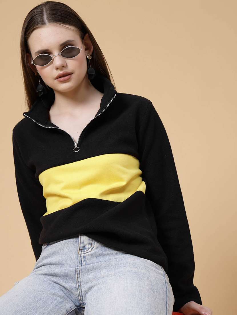 black color block long sleeve sweatshirt - 20683126 -  Standard Image - 1