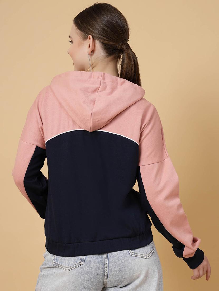 peach & navy blue color block long sleeve sweatshirt - 20683135 - Standard Image - 1