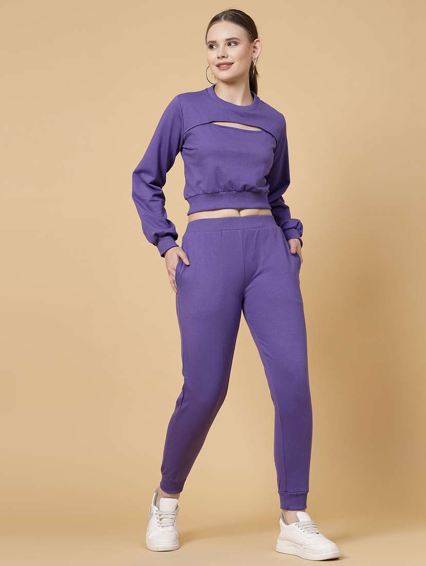women solid pullover and jogger co-ord set - 20683138 -  Standard Image - 1