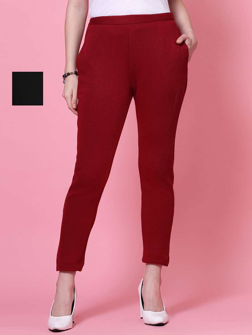 women pack of 2 multicolored solid trouser