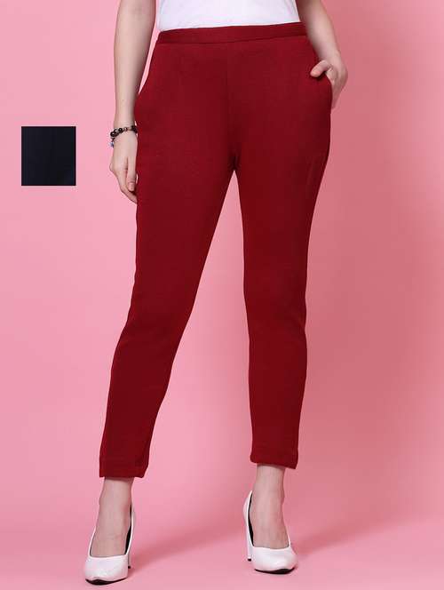 set of 2 solid flat front trousers