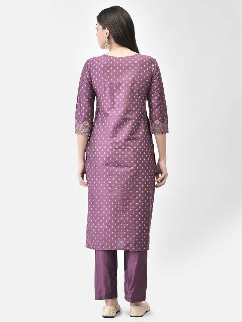 women purple round neck straight kurta - 20683349 -  Standard Image - 4