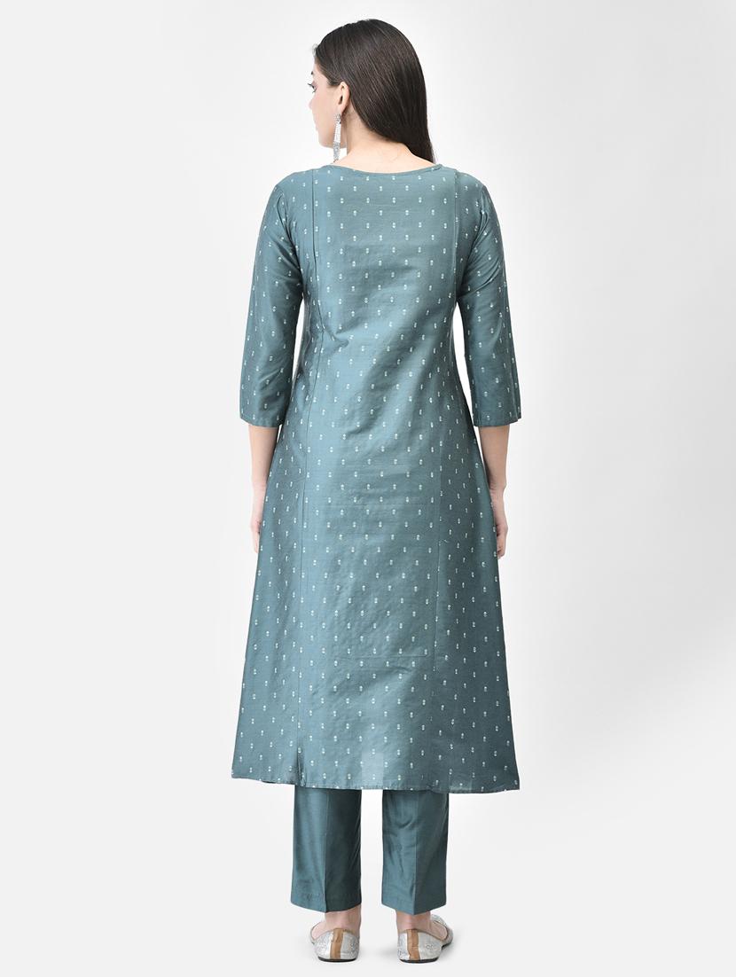 teal three quarter sleeve a-line kurta - 20683353 - Standard Image - 4
