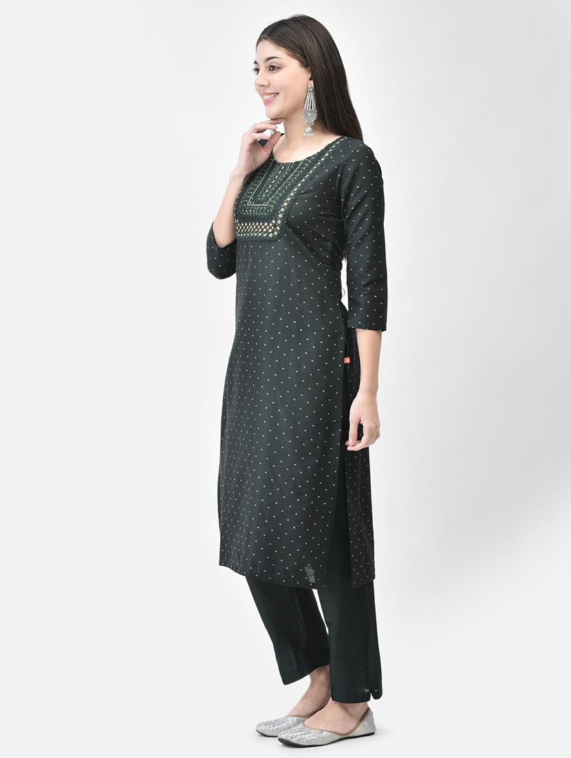 grey three quarter sleeve straight kurta - 20683357 - Standard Image - 1