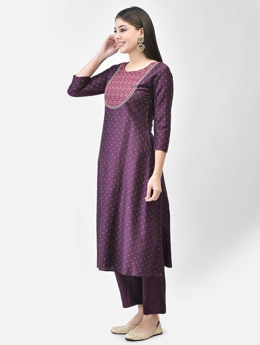 purple three quarter sleeve a-line kurta - 20683359 - Standard Image - 1
