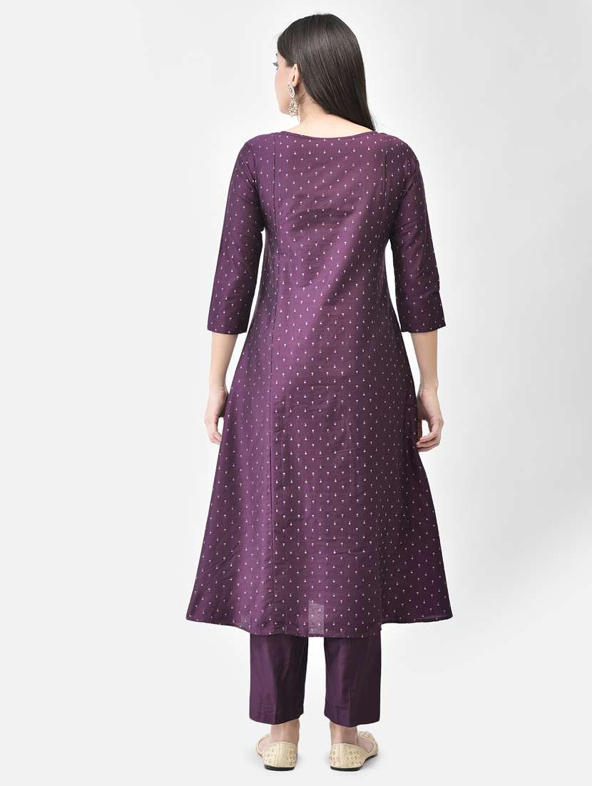 purple three quarter sleeve a-line kurta - 20683359 - Standard Image - 4