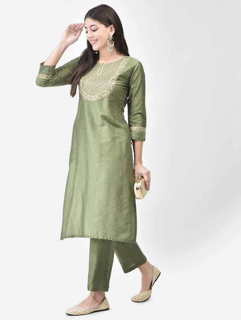 neo mint three quarter sleeve straight kurta - 20683361 -  Standard Image - 1