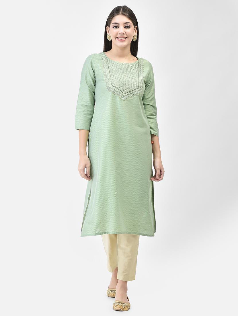 ai aqua three quarter sleeve straight kurta - 20683368 -  Zoom Image - 0
