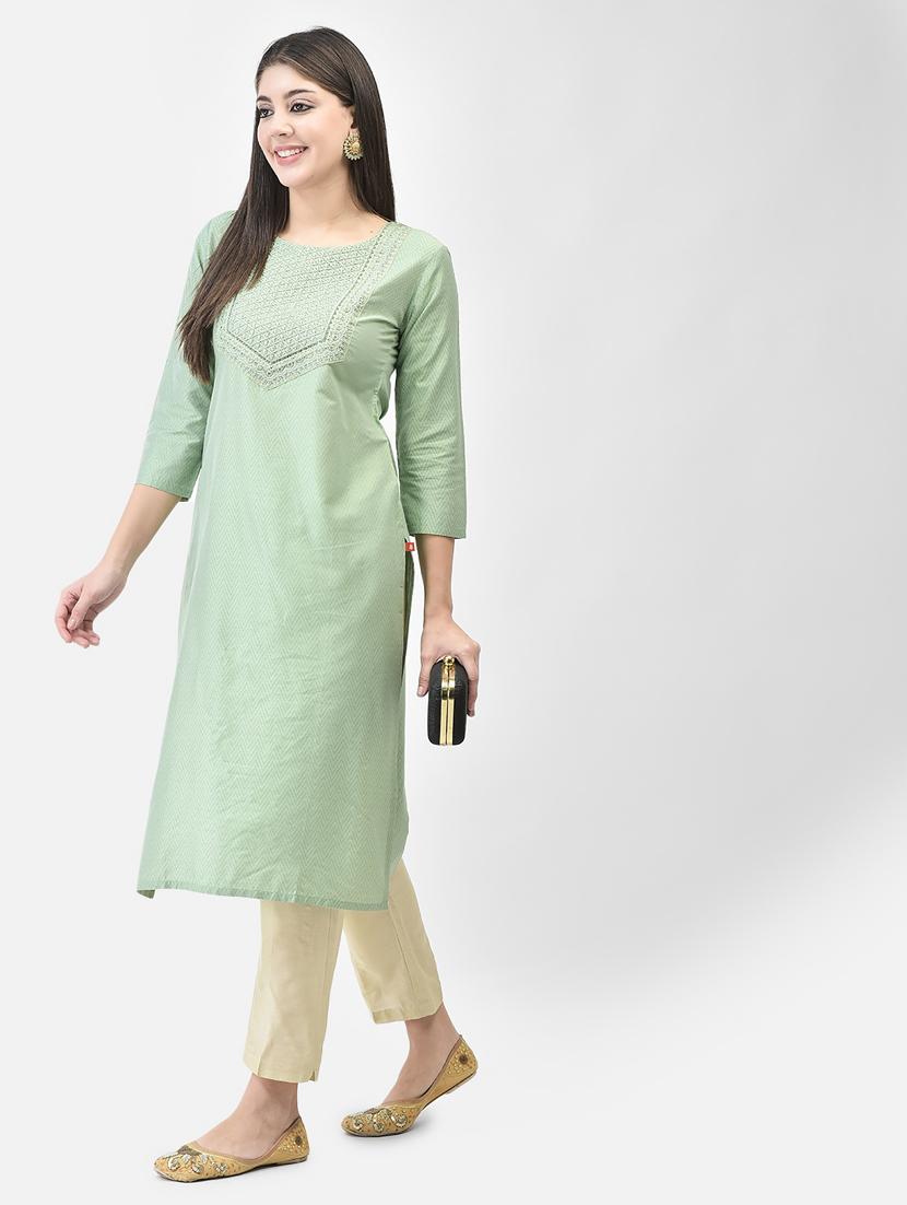 ai aqua three quarter sleeve straight kurta - 20683368 -  Standard Image - 1