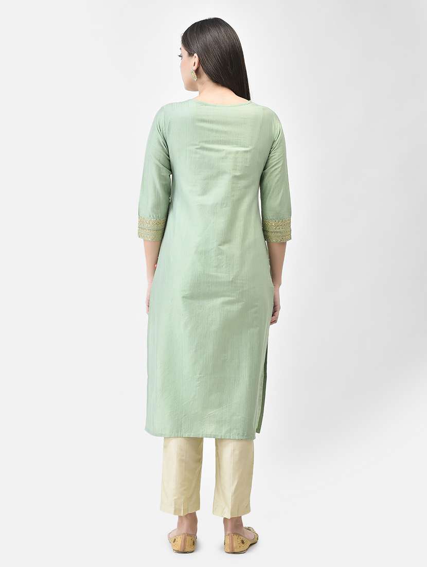 women green round neck straight kurta - 20683370 -  Standard Image - 4