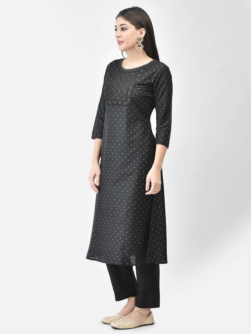 women black round neck a-line kurta - 20683371 -  Standard Image - 1