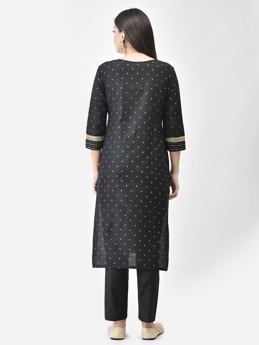women black round neck straight kurta - 20683372 -  Standard Image - 4