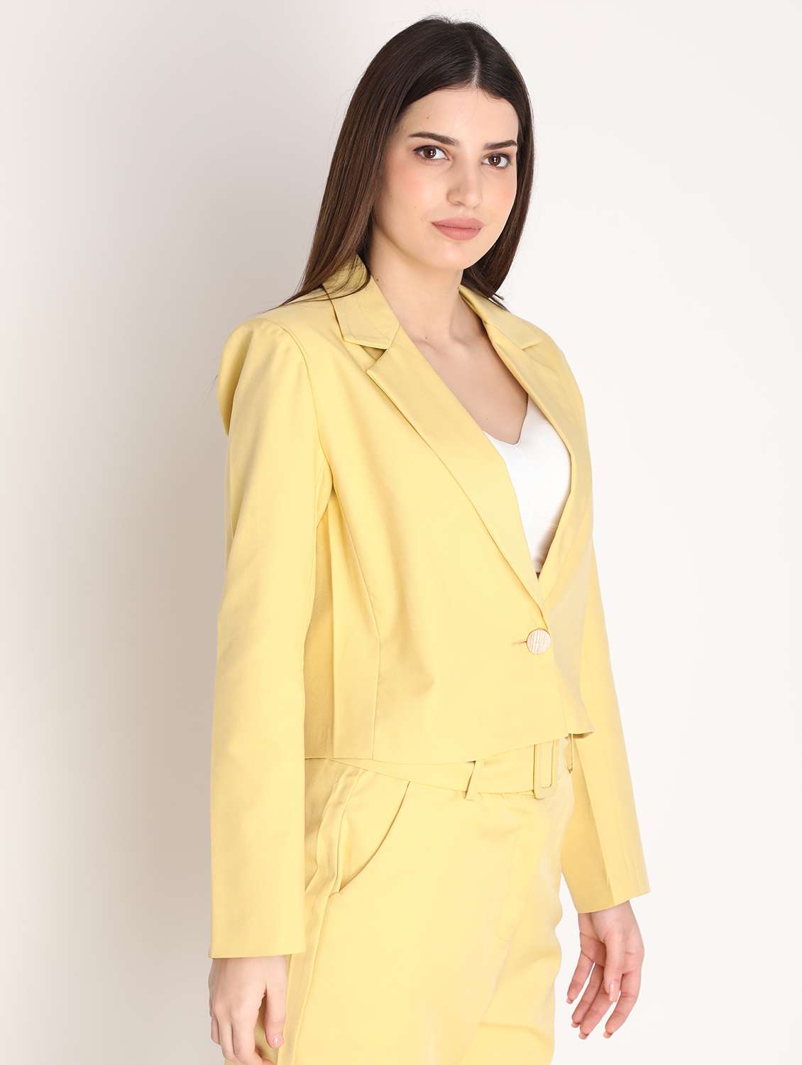 solid yellow casual crop blazer - 20683747 -  Standard Image - 1