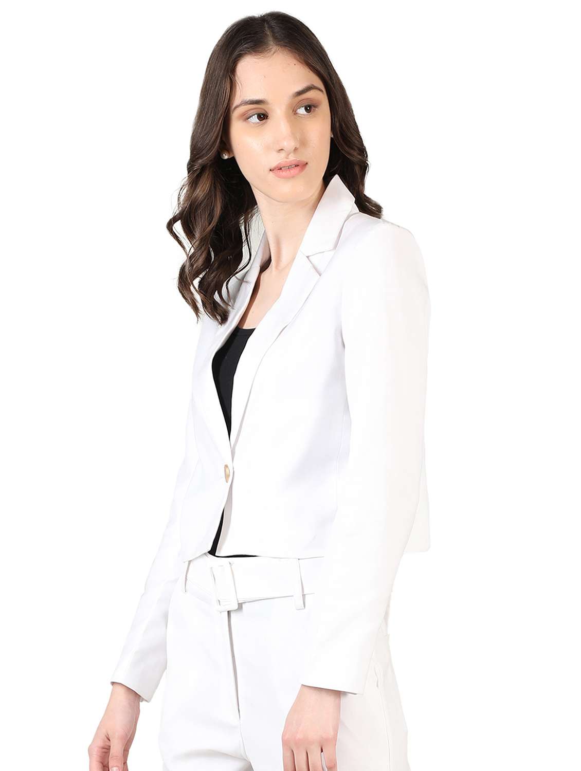 solid white casual crop blazer - 20683748 -  Standard Image - 1