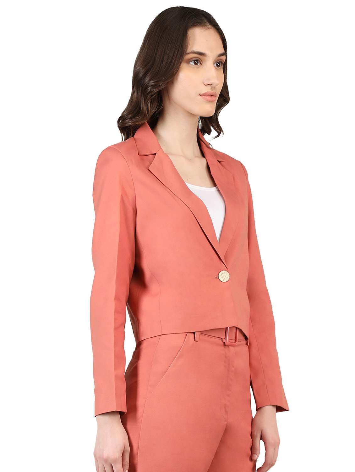 rsolid orange casual crop blazer - 20683749 -  Standard Image - 1