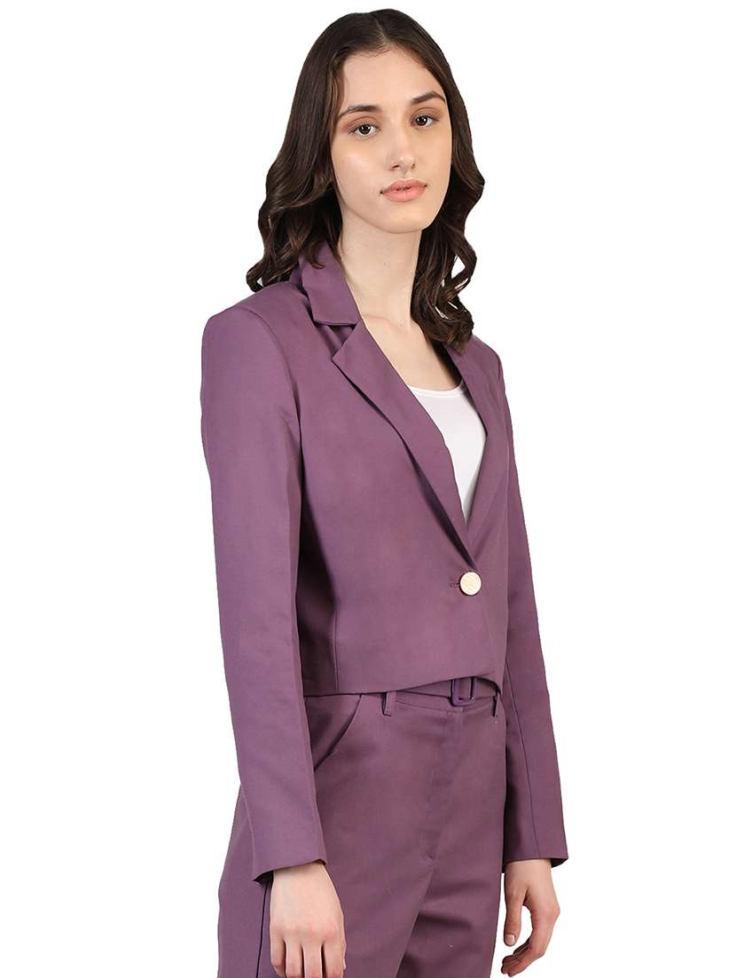 women purple solid full sleeve casual blazer - 20683753 -  Standard Image - 1