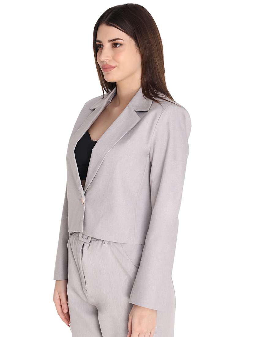 women grey solid full sleeve casual blazer - 20683757 -  Standard Image - 1