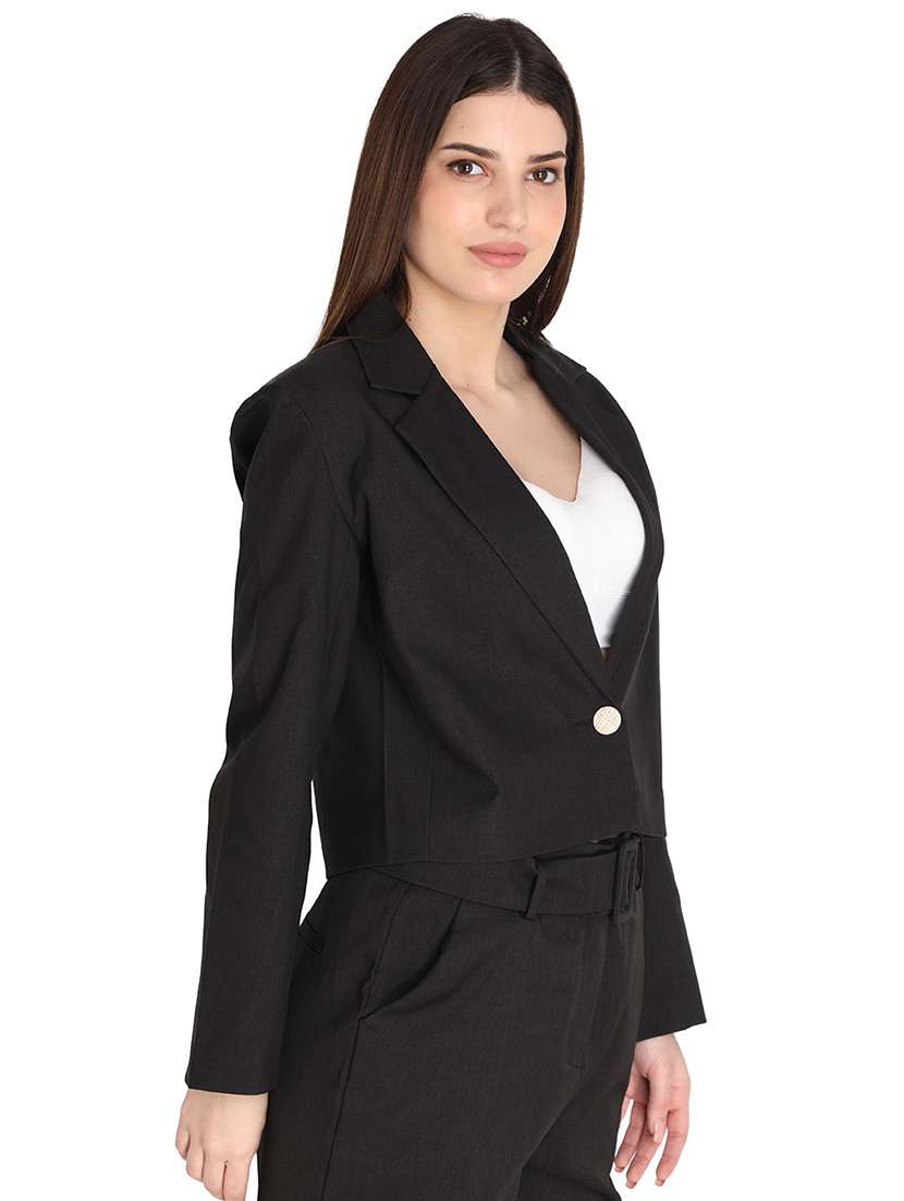 solid black casual crop blazer - 20683760 - Standard Image - 1