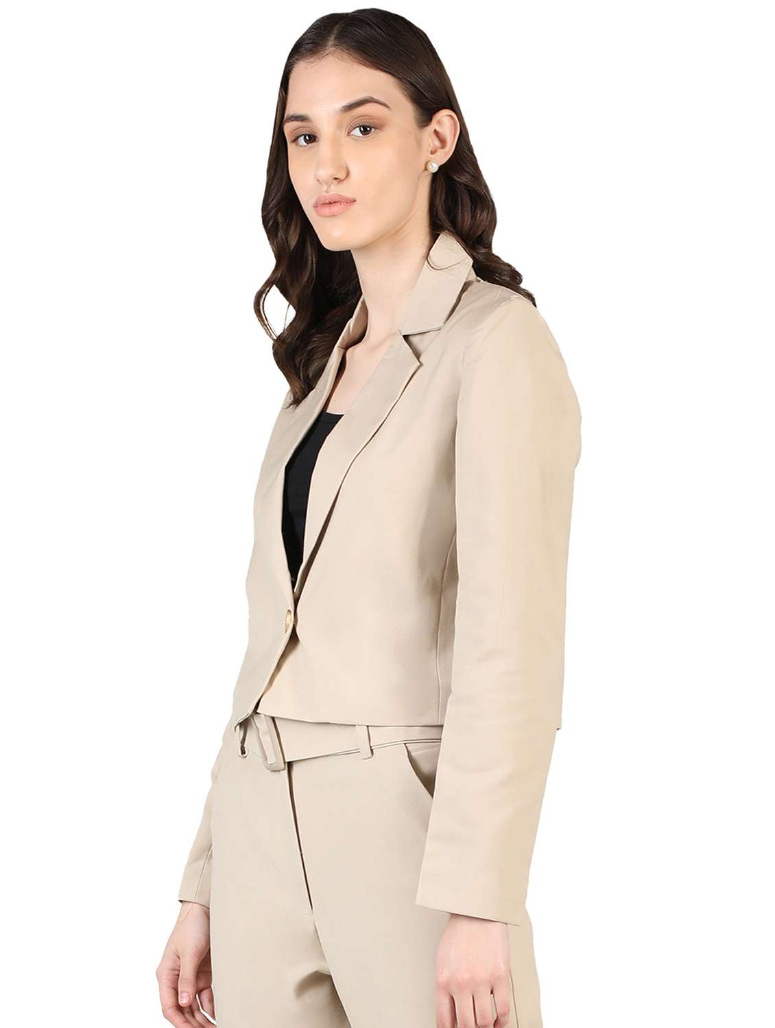 women beige solid full sleeve casual blazer - 20683761 -  Standard Image - 1