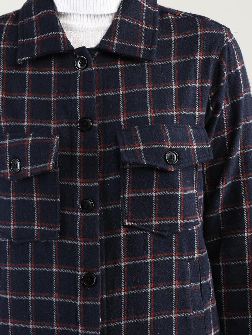women checkered collared long sleeves coat - 20683819 - Standard Image - 4
