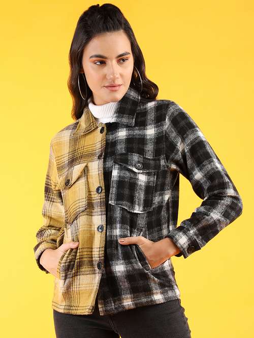 women checkered long sleeve shacket - 20683825 - Standard Image - 0