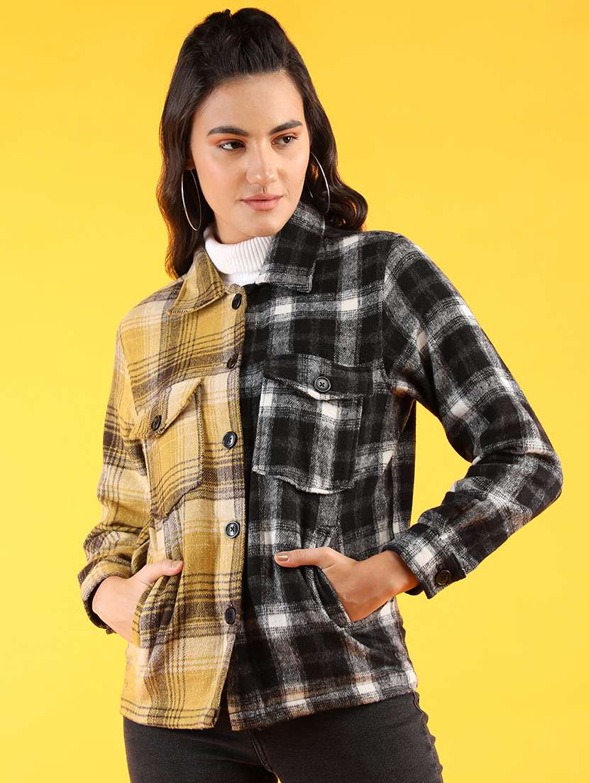 women checkered long sleeve shacket - 20683825 - Zoom Image - 0