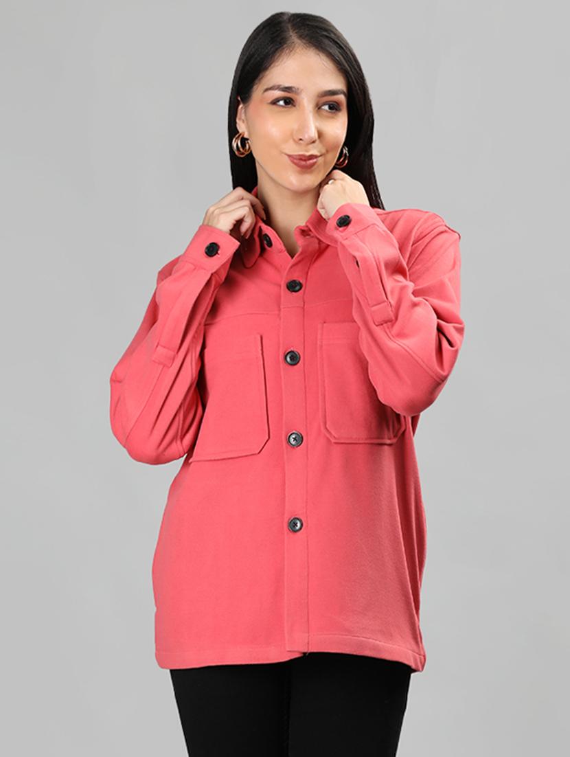 solid red casual shacket - 20683846 -  Zoom Image - 0