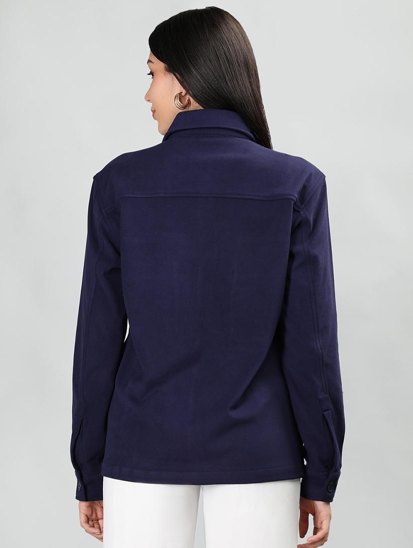women navy blue solid regular shirt - 20683847 - Standard Image - 1