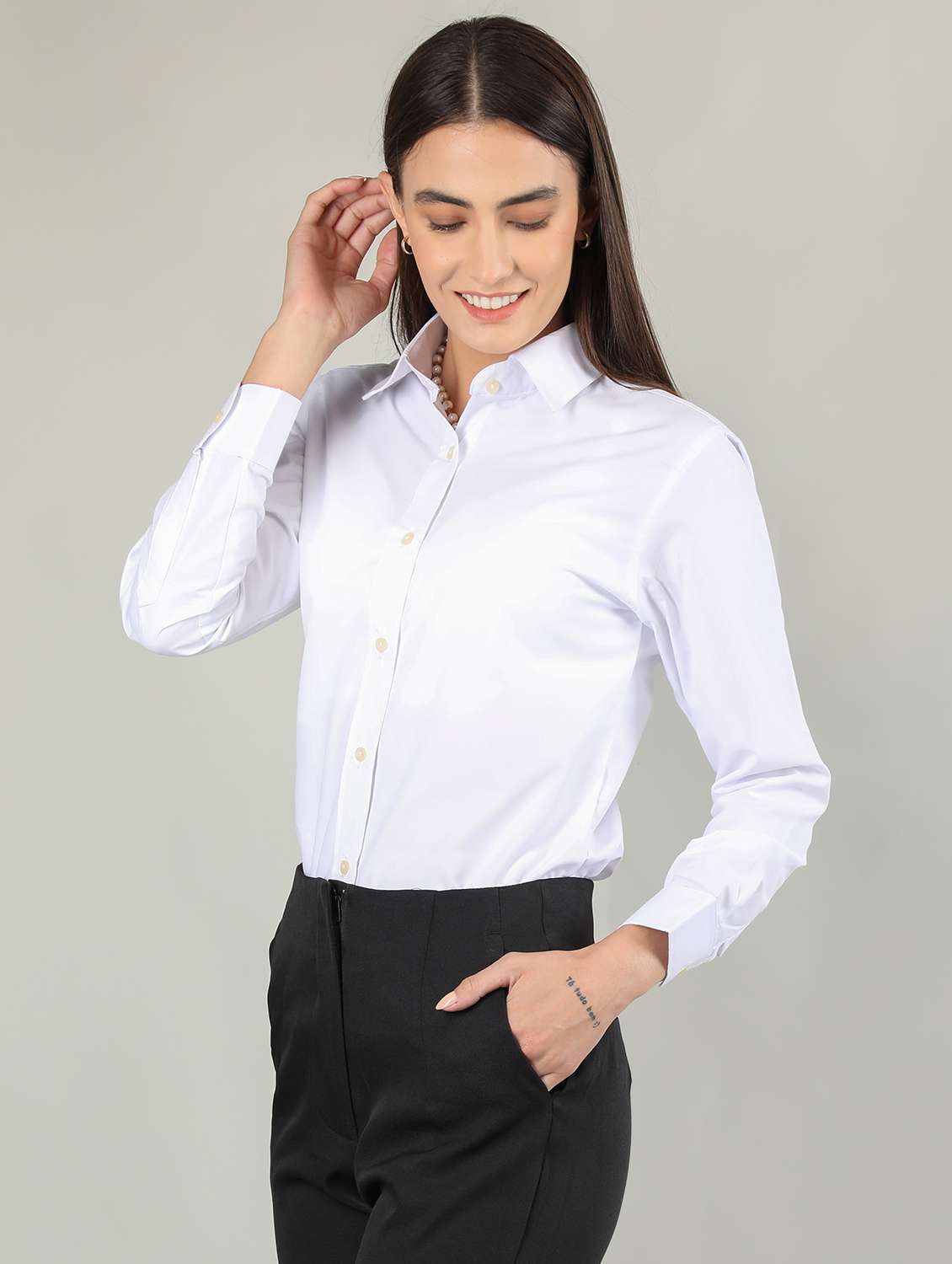 women white solid full sleeve regular shirt - 20683850 -  Standard Image - 1
