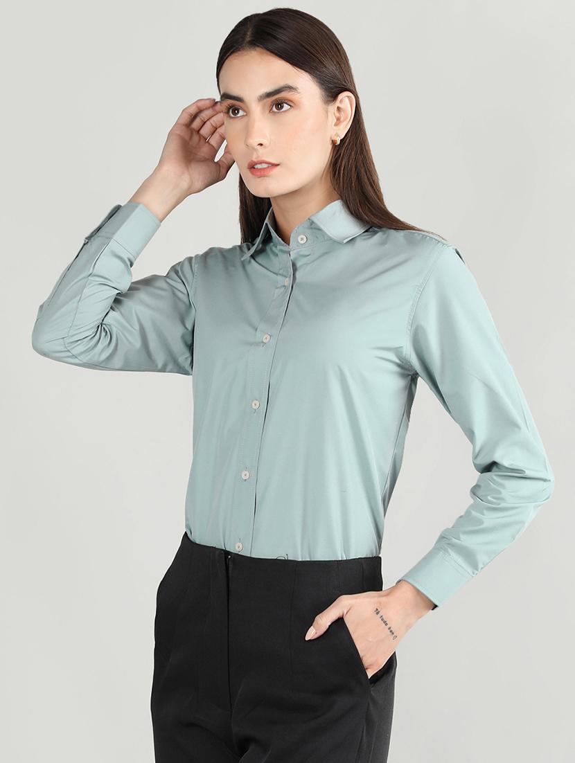 solid green cotton casual shirt - 20683851 - Standard Image - 1