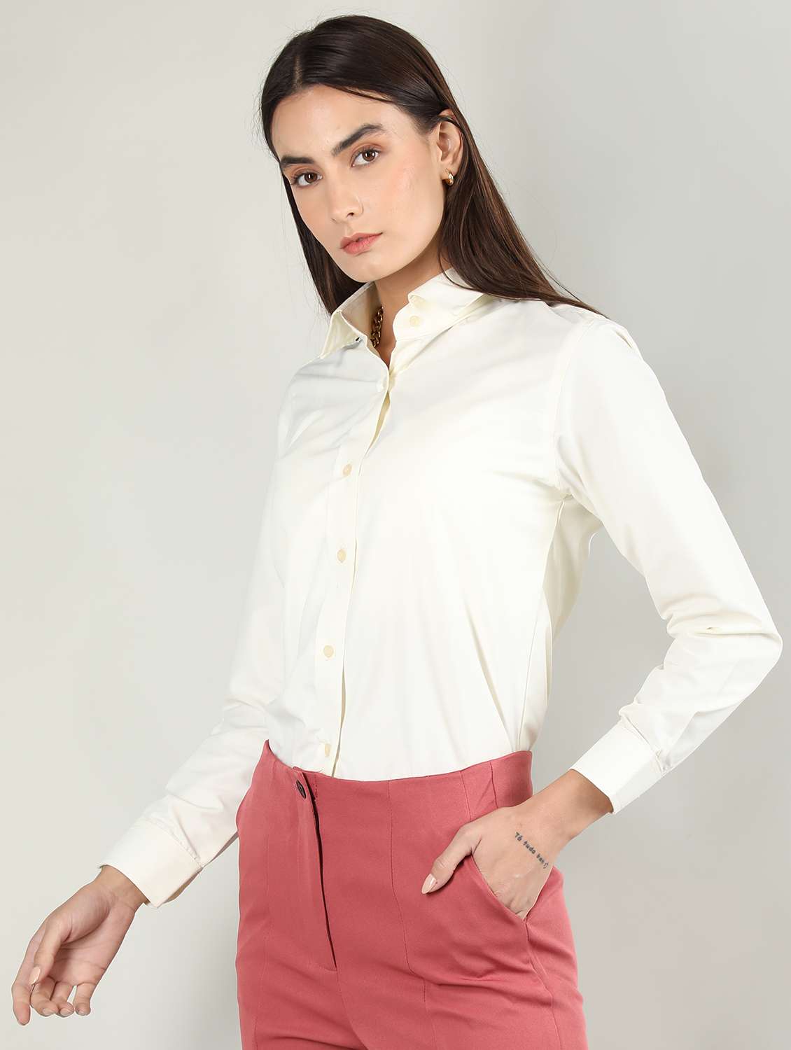 women cream solid full sleeve regular shirt - 20683853 -  Standard Image - 1