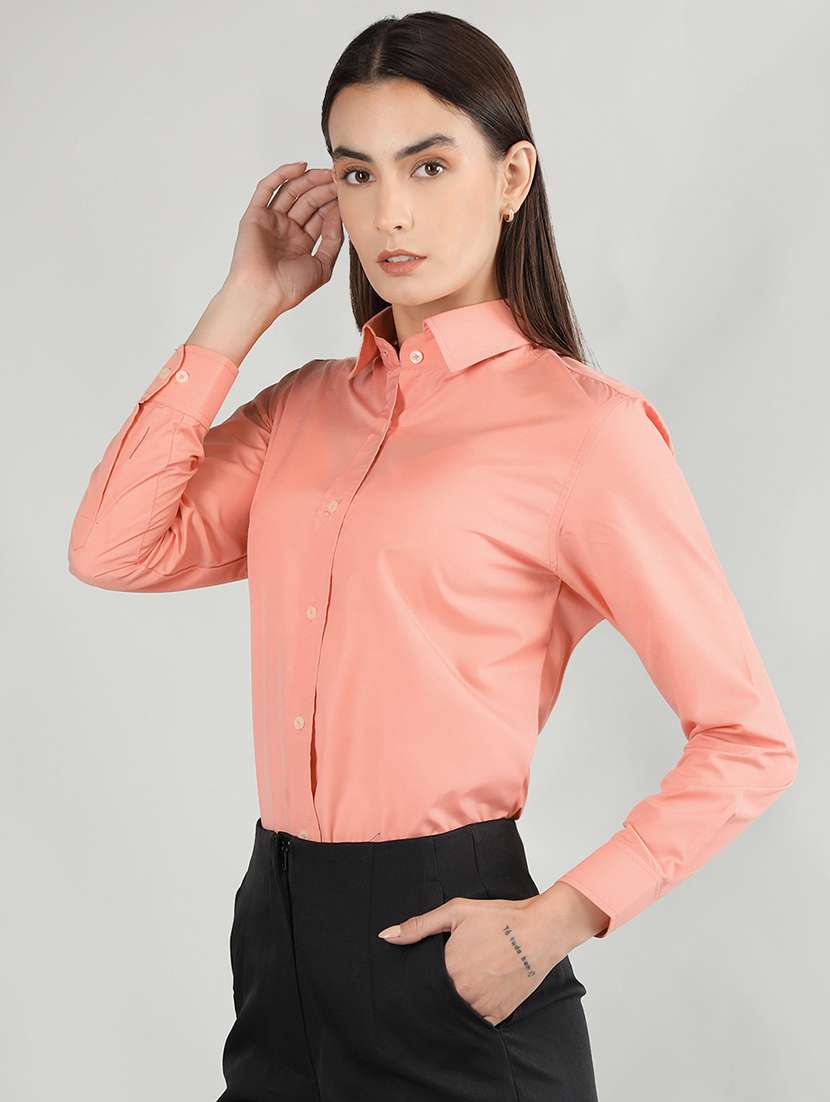 women pink solid full sleeve regular shirt - 20683861 -  Standard Image - 1
