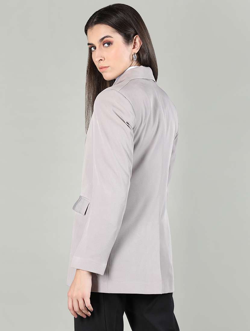 women grey solid full sleeve summer jacket - 20683876 - Standard Image - 1
