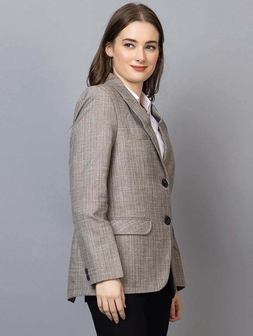 women grey solid full sleeve summer jacket - 20683877 - Standard Image - 1
