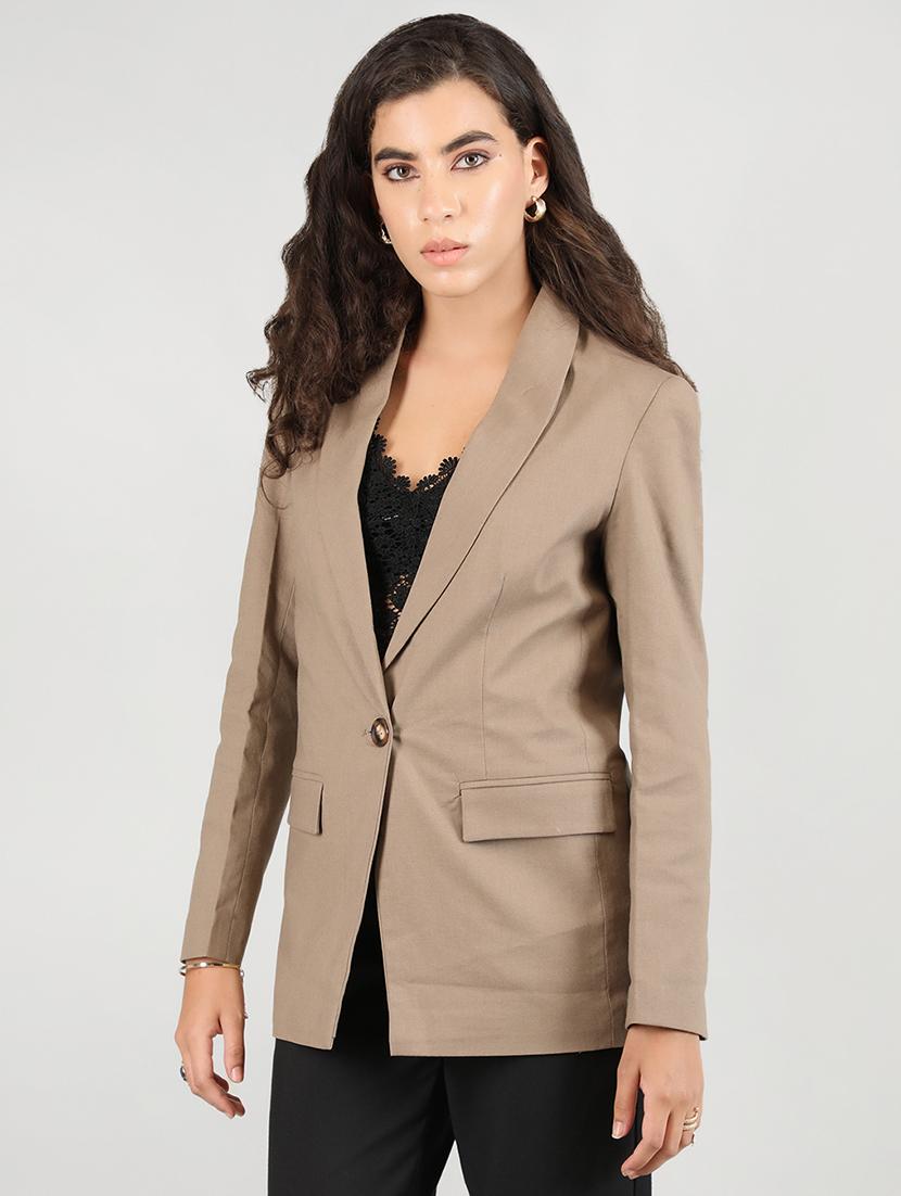 solid brown casual blazer - 20683886 - Standard Image - 1