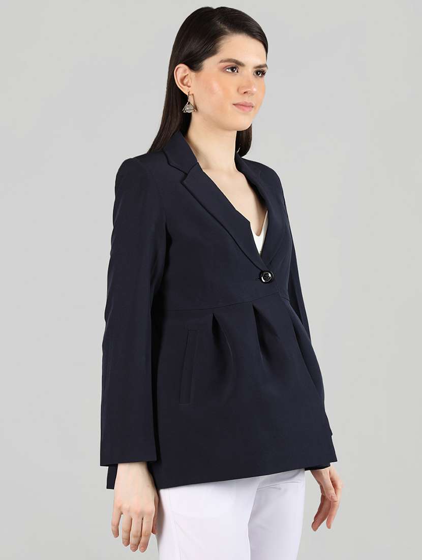 women navy blue solid full sleeve summer jacket - 20683889 -  Standard Image - 1