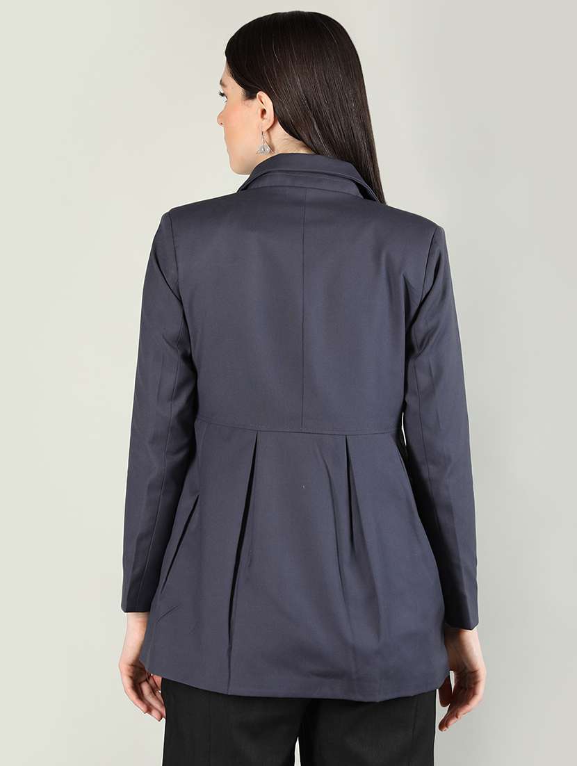 solid grey pleated detailed casual blazer - 20683891 -  Standard Image - 1