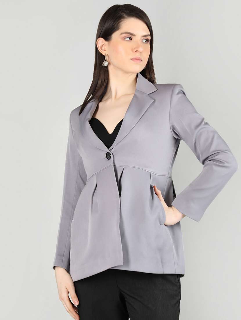 women grey solid full sleeve summer jacket - 20683892 - Standard Image - 1