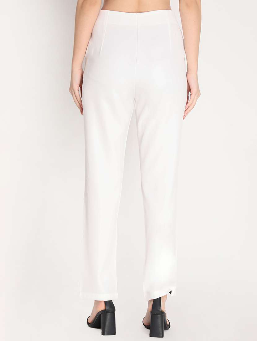women mid-rise white solid full length trouser - 20683914 - Standard Image - 1