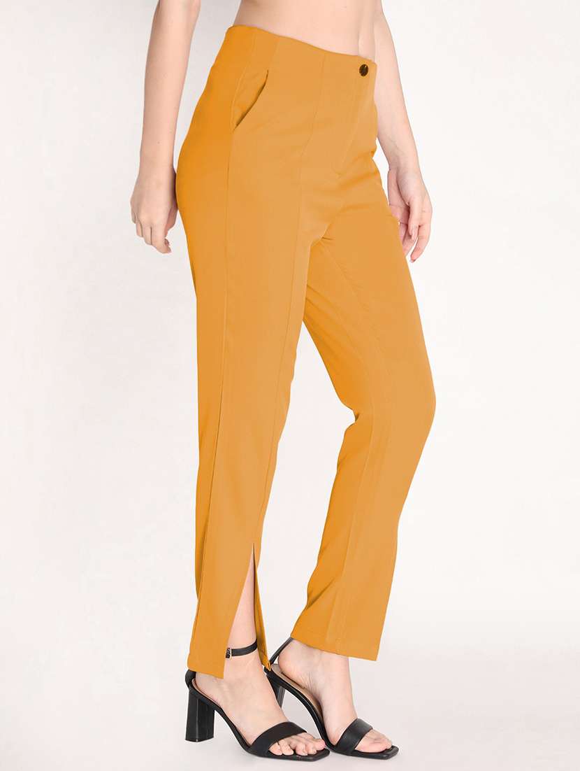 women mid-rise orange solid full length trouser - 20683916 -  Standard Image - 1