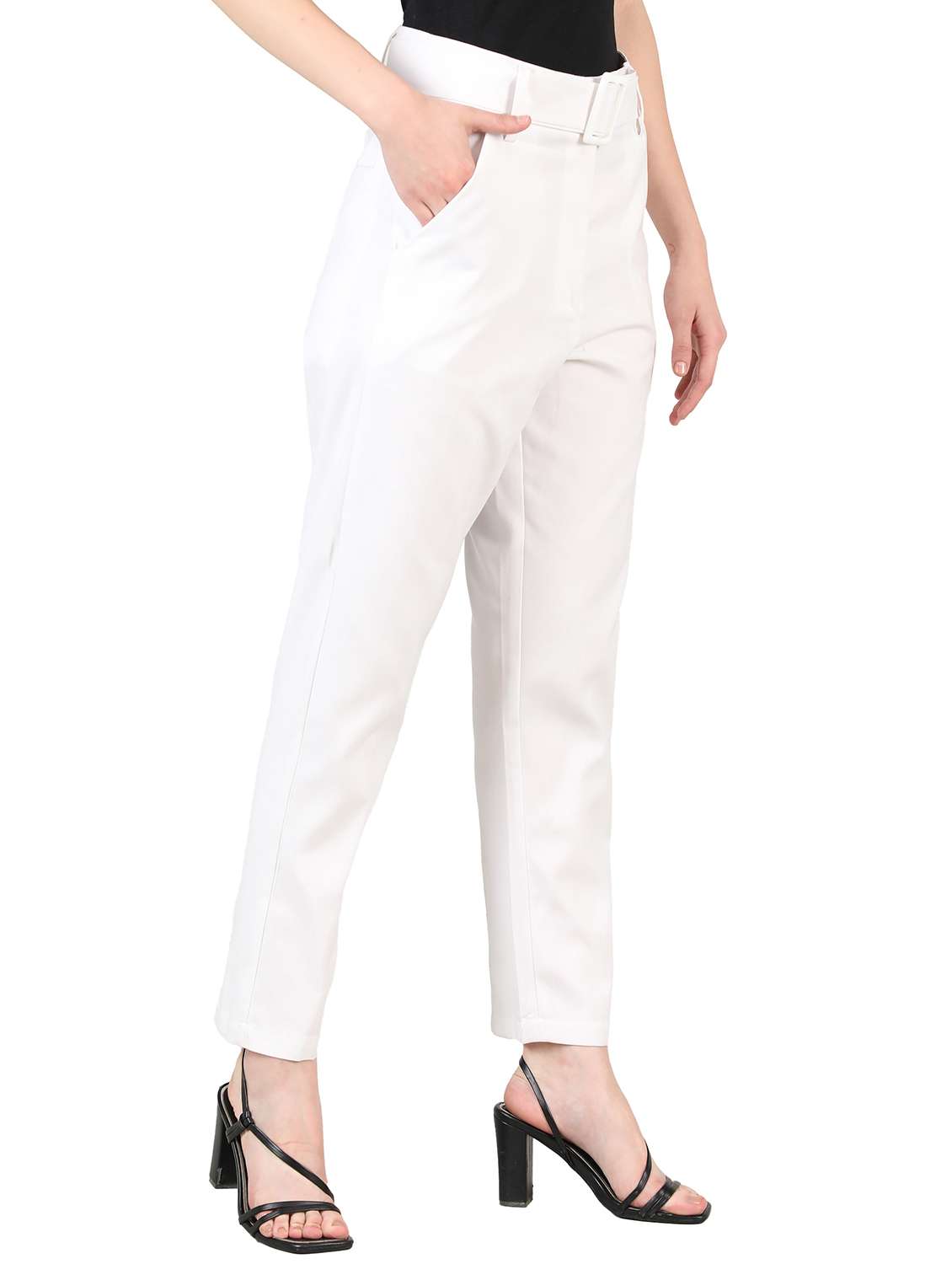 women mid-rise white solid track pant - 20683922 -  Standard Image - 1