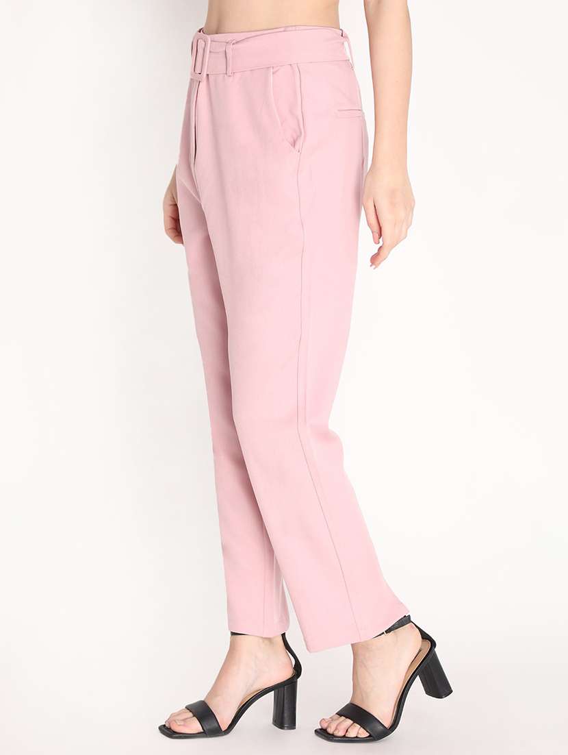 solid pink belted trouser - 20683925 -  Standard Image - 1