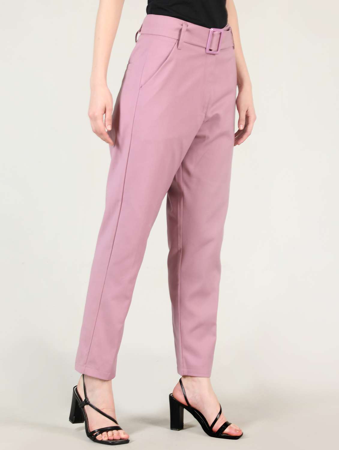 women mid-rise pink solid full length trouser - 20683926 -  Standard Image - 1