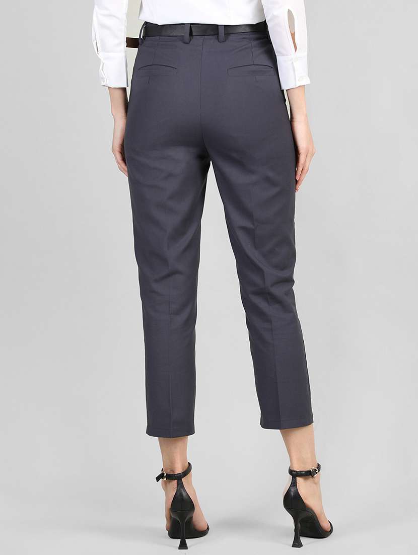 solid navy blue cropped trouser - 20683927 - Standard Image - 1
