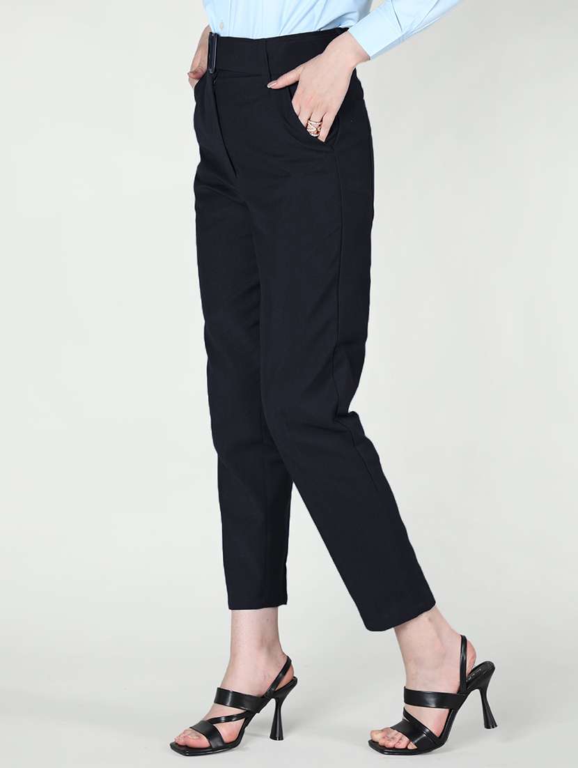 women mid-rise navy blue solid track pant - 20683928 - Standard Image - 1