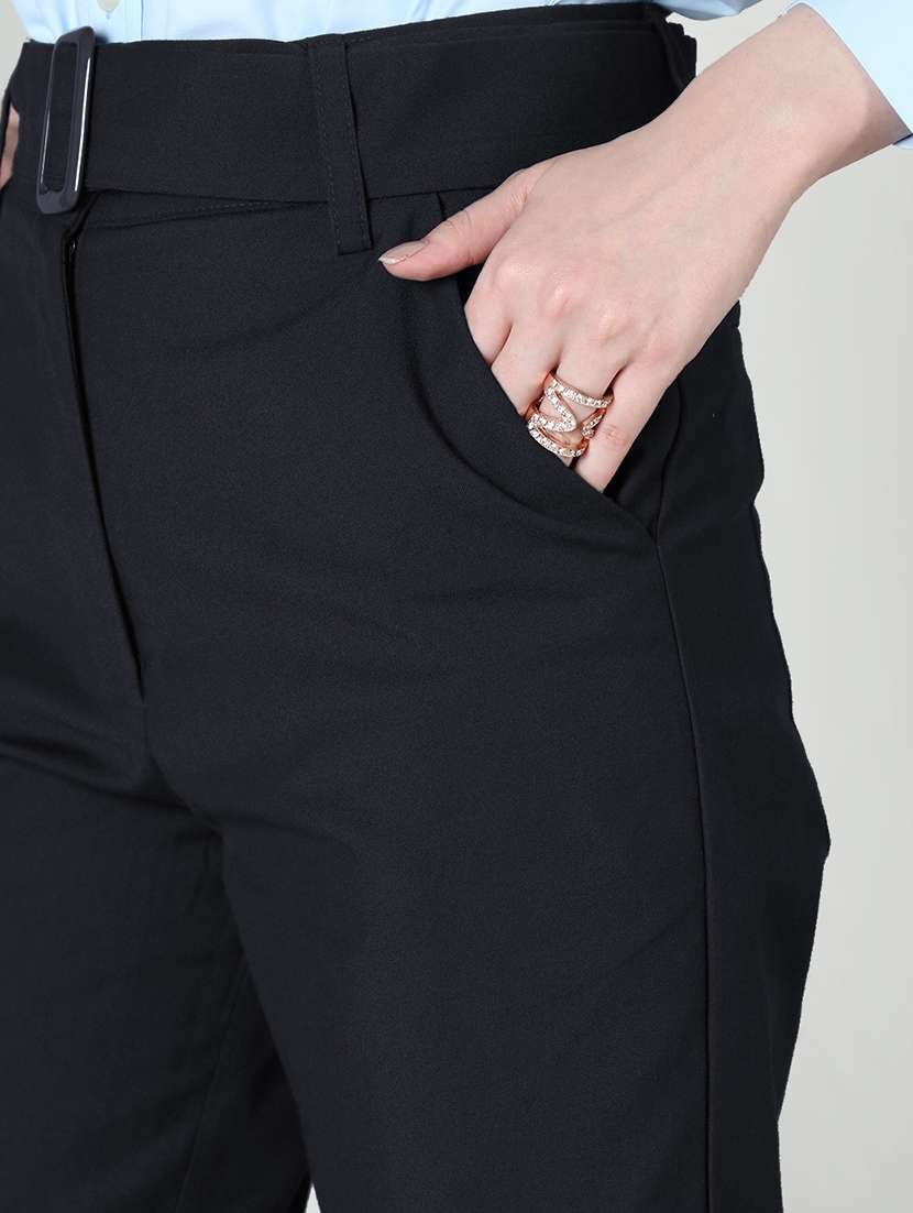 women mid-rise navy blue solid track pant - 20683928 - Standard Image - 4