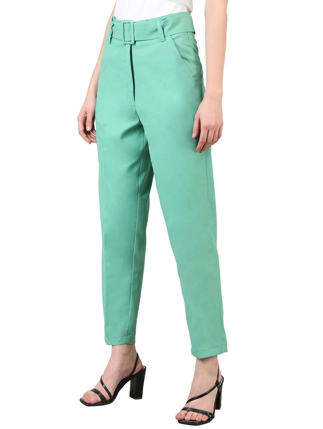 women mid-rise green solid track pant - 20683929 - Standard Image - 1